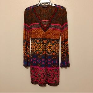 Hale Bob Boho Dress with Bell Sleeves_Size S